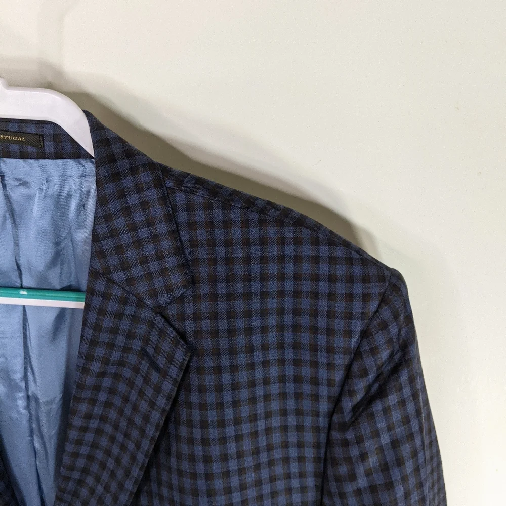 Mens Blue Plaid Blazer 51 Virgin Wool J Hilburn New with Tags - Picture 10 of 13